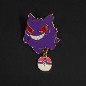 Pokemon Fan Art Style Enamel Lapel Pin Dangling Master Ball Gengar